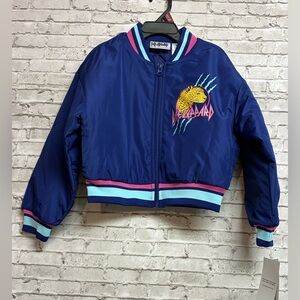 DEF LEPPARD GIRLS Size 6/6X Bomber Biker Jacket Blue Pink NWT NEW